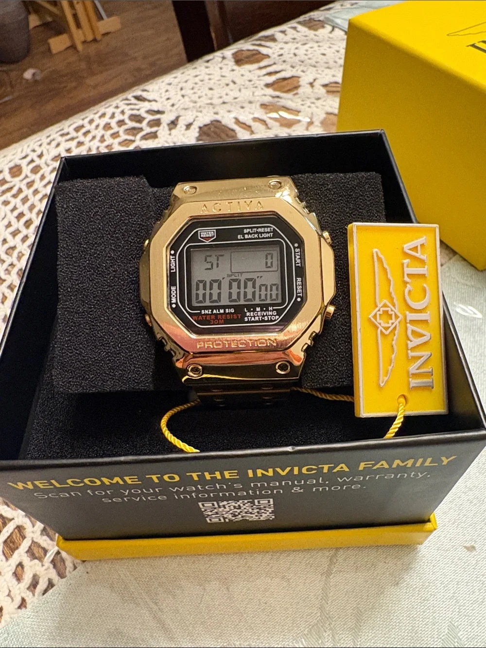 Invicta Gold-Tone Digital Square LCD Watch with Metal Bracelet